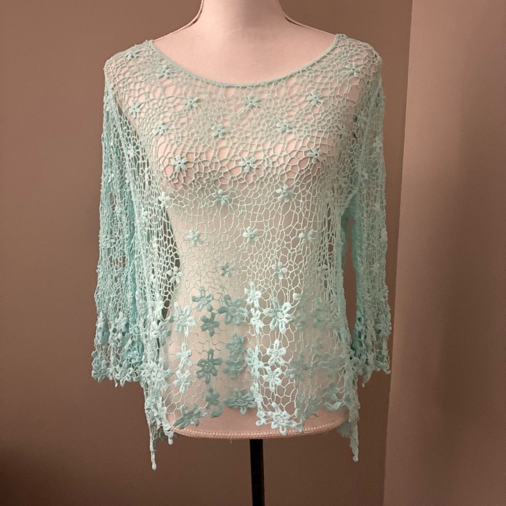 Fever Aqua Floral Crochet Lace Blouse size M